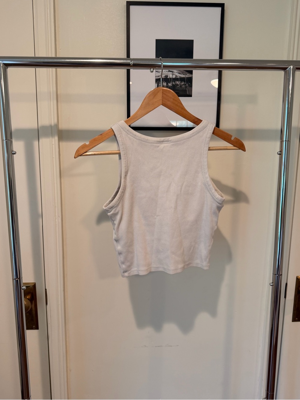Uniqlo White Ribbed Tank Top - built in bra - Picture 2 of 3